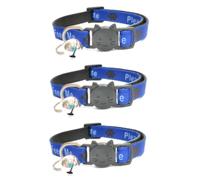 Worded Cat Collars with Bell - Please Do Not Feed Me, I Am Microchipped | Safe Quick Release Breakaway Buckle | Zacal Cat Collars (1. Blue, Please Do Not Feed Me, Pack of 3)
