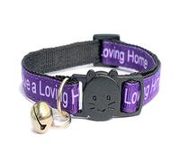 Worded Cat Collars with Bell - Please Do Not Feed Me, I Am Microchipped | Safe Quick Release Breakaway Buckle | Zacal Cat Collars (2. Purple, I Have A Loving Home, Pack of 1)