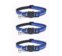 Worded Cat Collars with Bell - Please Do Not Feed Me, I Am Microchipped | Safe Quick Release Breakaway Buckle | Zacal Cat Collars (2. Blue, I Have A Loving Home, Pack of 3)
