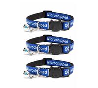 Worded Cat Collars with Bell - Please Do Not Feed Me, I Am Microchipped | Safe Quick Release Breakaway Buckle | Zacal Cat Collars (3. Blue, I Am Microchipped, Pack of 3)