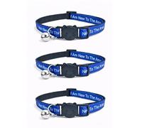 Worded Cat Collars with Bell - Please Do Not Feed Me, I Am Microchipped | Safe Quick Release Breakaway Buckle | Zacal Cat Collars (4. Blue, I Am New To The Area, Pack of 3)