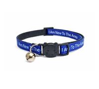 Worded Cat Collars with Bell - Please Do Not Feed Me, I Am Microchipped | Safe Quick Release Breakaway Buckle | Zacal Cat Collars (4. Blue, I Am New To The Area, Pack of 1)
