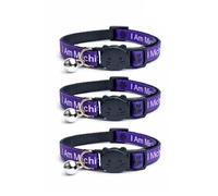 Worded Cat Collars with Bell - Please Do Not Feed Me, I Am Microchipped | Safe Quick Release Breakaway Buckle | Zacal Cat Collars (3. Purple, I Am Microchipped, Pack of 3)