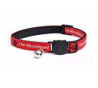 Worded Cat Collars with Bell - Please Do Not Feed Me, I Am Microchipped | Safe Quick Release Breakaway Buckle | Zacal Cat Collars (3. Red, I Am Microchipped, Pack of 1)