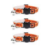 Worded Cat Collars with Bell - Please Do Not Feed Me, I Am Microchipped | Safe Quick Release Breakaway Buckle | Zacal Cat Collars (4. Orange, I Am New To The Area, Pack of 3)
