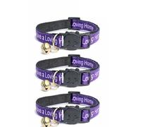 Worded Cat Collars with Bell - Please Do Not Feed Me, I Am Microchipped | Safe Quick Release Breakaway Buckle | Zacal Cat Collars (2. Purple, I Have A Loving Home, Pack of 3)