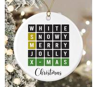 Wordle Christmas Ornament - Funny Word Lover Gift - White- Snowy- Merry- Jolly- Xmas - Decoration Christmas Tree Ornament - Wordle Ornaments for Family and Friends Printed on Both Sides