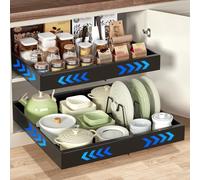 wordmouk 1 Pcs Extendable Kitchen Drawer Organiser Pull Out Kitchen Storage Sliding Slide Out Drawer Shelf Storage Cabinet Organization Cupboard, Adjustable Width 32CM to 52CM, 42cm Deepth, Black