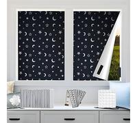 wordmouk Blackout Blinds Stick On 300×145cm Temporary Blackout Blind with Stars Moon Pattern Blackout Curtains Fit Any Window with Ruler 20 Hook and Loop 30 Adhesive Tapes for Nursery Bedroom Travel