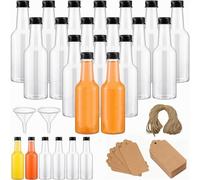 wordmouk Mini Liquor Bottles (24 Pack) 100ml/3.5oz Miniature Alcohol Spirit Reusable Plastic Mini Shot With Black Cap, 2 Funnels, 25 Tag and Ropes, for Parties Weddings Travel