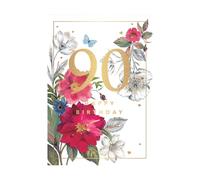 Words and Wishes Female 90th Birthday Card - Gorgeous Floral Design - Gold Foil Lettering