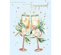 Words and Wishes Modern Engaged Card - Congratulations on your Engagement - Champagne design with Gold Foil Finish - 19cm x 14cm