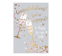Words and Wishes Open Engagement Congratulations Card - Champagne Toast and Hearts with Gold Foil - Eco-Friendly - Made in the UK