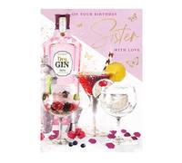 Words and Wishes Sister Birthday Card - Gin Cocktails and Butterflies with Embossed Foil Details - Eco-Friendly