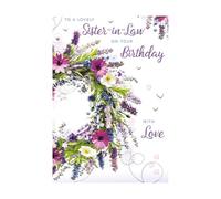 Words and Wishes Sister in Law Birthday Card (WW-G298) Floral Wreath - Purple and Pink Flowers