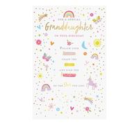 Words and Wishes Special Granddaughter Birthday Card - Unicorns, Rainbows and Butterflies with Embossed Foil Finish