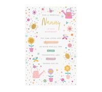 Words and Wishes Special Nanny Birthday Card - Flowers, Bees and Watering Cans with Foil Finish - Eco-Friendly and Recyclable