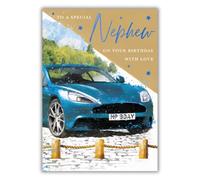 Words and Wishes Special Nephew Birthday Card - Blue Car and Stars with Embossed Foil Finish