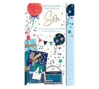 Words and Wishes Special Son Birthday Card - Gifts, Balloons and Music Amp with Embossed Foil Finish