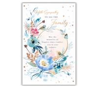 Words and Wishes With Sympathy To All The Family Card - Flowers and Blue Tits with Foil Finish - Eco-Friendly and Recyclable