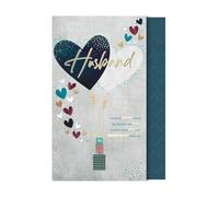 Words and Wishes Wonderful Husband Large Birthday Card - Heart Balloons with Embossed Foiled Finish