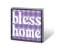 Words Bless Home on Purple White Checkered Unisex Brooches & Pins Square Lightweight Lapel Badge Jewelry for Clothing Shawl Hat