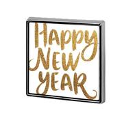 Words Happy New Year Gold Glitter Sparkle Unisex Brooches & Pins Square Lightweight Lapel Badge Jewelry for Clothing Shawl Hat