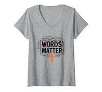 Words Matter Anti Bullying Empathy Love Respect Kindness V-Neck T-Shirt, Women, Heather Grey, XXL