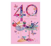 Words 'n' Wishes 40th Birthday Card for a Friend, Age 40 for Her, Patterned & Foiled Large Number With Cocktails, Multicoloured, 22 x 15.8 cms