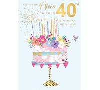 Words 'n' Wishes 40th Birthday Card for Niece, Floral Design with Gold Foil Finish