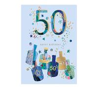 WORDS 'N' WISHES 50th Birthday Card for Him, Age 50 Birthday Card for Man, Patterned & Foiled Large Number With Party Poppers, Multicoloured, 22 x 15.8 cms