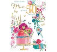 Words 'n' Wishes 50th Birthday Card for Mum, Floral Design with Gold Foil Finish