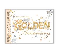 Words 'n' Wishes 50th Milestone Golden Anniversary Large Card - 50 Years - Flowers, Hearts and Embossed with Foil Details - Eco-Friendly