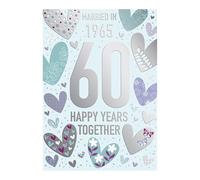Words 'n' Wishes 60th Anniversary Card - Happy Diamond Anniversary Card 60 Years with Married in 1965 Love Hearts Design with Embossed Foil Details - For a Special Couple or Someone Special