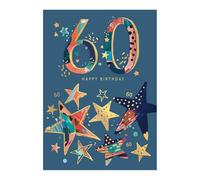 Words 'n' Wishes 60th Birthday Card for Him, Age 60 Birthday Card Male, Patterned & Foiled Large Number With Stars, Multicoloured, 22 x 15.8 cms