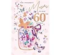 Words 'n' Wishes 60th Birthday Card for Mum, Butterfly Design, Rose Gold Foil