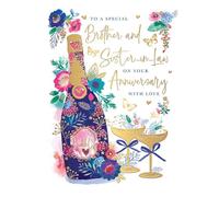 Words 'n' Wishes Anniversary Card for Brother & Sister in Law, Champagne Celebrations, Multi-Coloured, 21.6 x 16.5