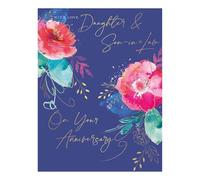 Words 'n' Wishes Anniversary Card for Daughter & Son in Law, Floral Celebrations, Multi-Coloured, 21.6 x 16.5