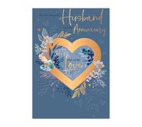 Words 'n' Wishes Anniversary Card for Husband, Large Hearts, Multi-Coloured, 25.8 x 16.9 cms