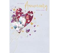 Words 'n' Wishes Anniversary Card - Happy Anniversary Card for a Special Couple with Floral Heart Balloons Design and an Embossed Foil Finish