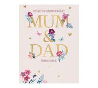 Words 'n' Wishes Anniversary Card, Mum & Dad Foiled Caption with Flowers, 23.5 x 16.5 cms, Multi-Coloured