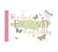 Words 'n' Wishes Artistic Female Relation 'Happy Birthday' Greeting Card - To A Special Friend - Embossed With A Gold Foil Finish - From The Sunny Daze Range - Butterflies & Bunting Design - For Her