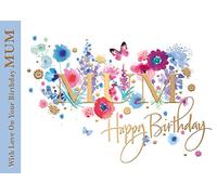 Words 'n' Wishes Artistic Female Relation 'Happy Birthday' Greeting Card - With Love Mum - Embossed With A Gold Foil Finish - From The Blossom & Bloom Range - Floral Watercolour Design - For Her