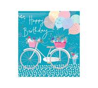 Words 'n' Wishes Artistic Open Female 'Happy Birthday' Greeting Card - Pretty Bicycle & Balloons Illustration - With A Gold Foil Finish - For Her