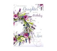 Artistic Traditional Words n Wishes Wonderful Daughter Birthday Card - Jewelled Wildflower Wreath - Embossed Finish - Greeting Card for Her (WW-M054)
