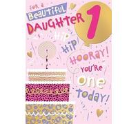 Words 'n' Wishes Beautiful Daughter 1st Birthday Card, Multi-Coloured Cake Design, 23.5 x 16.5 cm