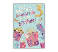 Words 'n' Wishes Beautiful Daughter 3rd Birthday Card, Multi-Coloured Presents Design, 23.5 x 16.5 cm