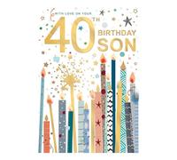 Words 'n' Wishes Birthday Card, Age 40 - Son Foiled and Patterned Candles, 23.5 x 16.5 cms, Multi-Coloured