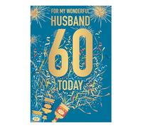 Words 'n' Wishes Birthday Card, Age 60 - Husband Large Foiled Caption and Party Poppers, 23.5 x 16.5 cms, Multi-Coloured