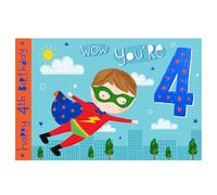 Words n Wishes Boy Age 4 Happy 4th Birthday Card - Superhero